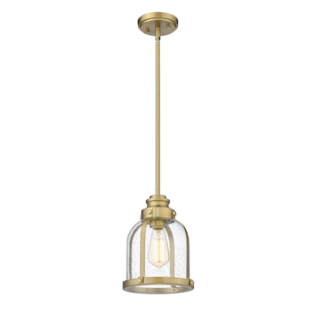 Z-Lite Burren 1 Light Mini Pendant, Heritage Brass And Clear Seedy 337MP-HBR